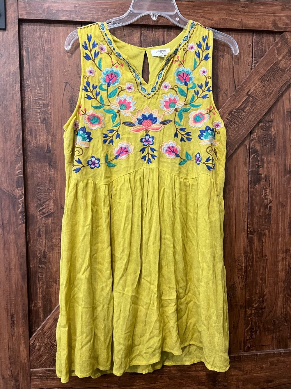 Umgee Yellow Embroidered Sleeveless Tunic Dress